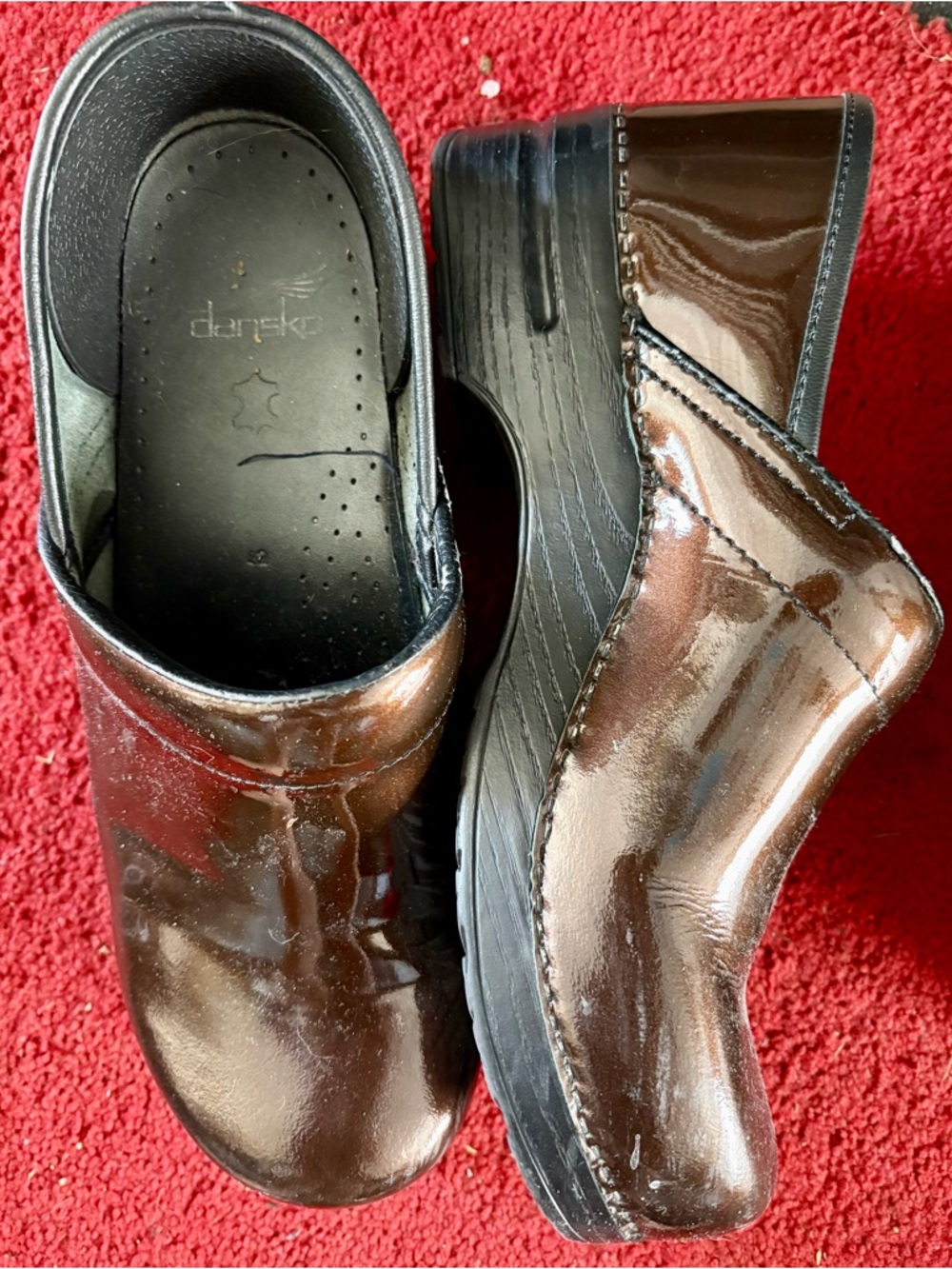 Dansko Brown Patent Platform Clogs